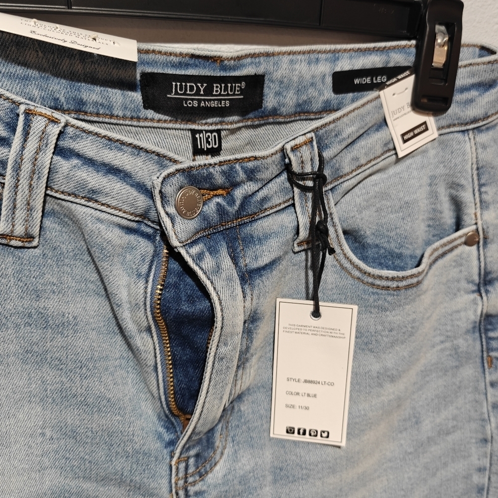 NWT Judy Blue Wide Leg Cargo Jeans Size 11 / 30 High Waisted Light Wash - Picture 5 of 9